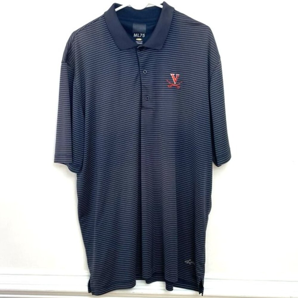 UVA Greg Norman Striped Polo Shirt Men’s XXL Dark Blue & White Golf Athleisure